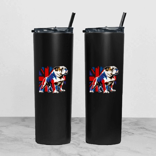 British Bulldog With Union Jack Flag King Charles Tumbler With Lid And Straw