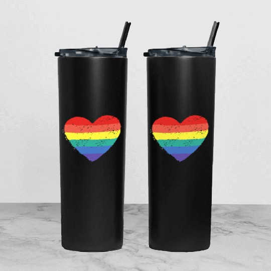 rainbow heart Tumbler With Lid And Straw
