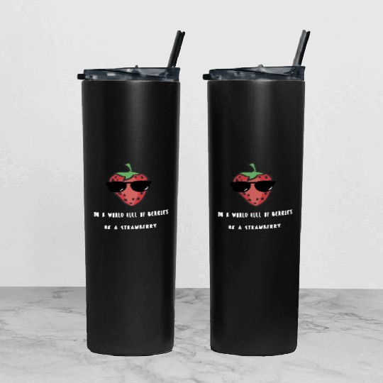 Strawberry world white Tumbler With Lid And Straw