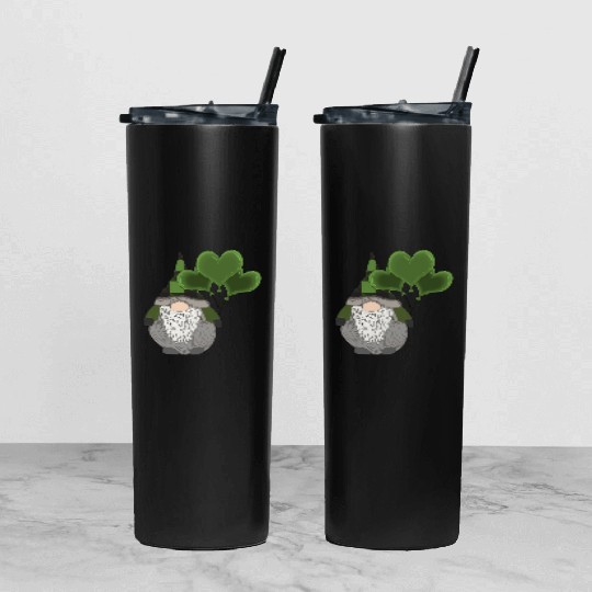 Irish Gnome St Patricks Day Heart Balloons Tumbler With Lid And Straw