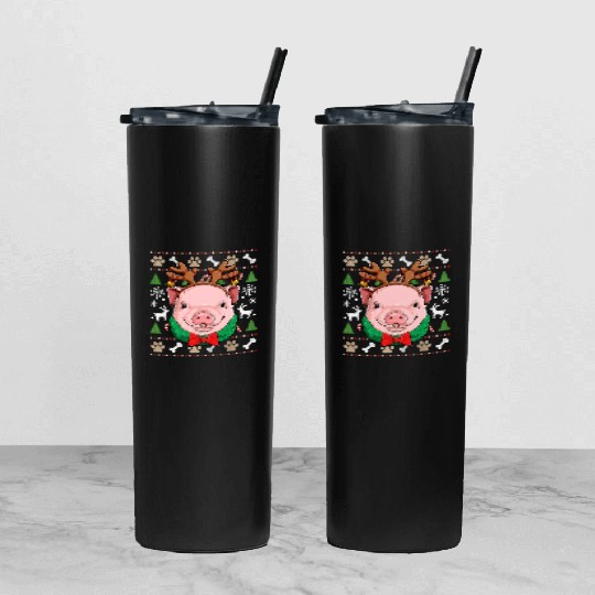 Pig Ugly Reindeer Antlers Farm Tumbler With Lid And Straw