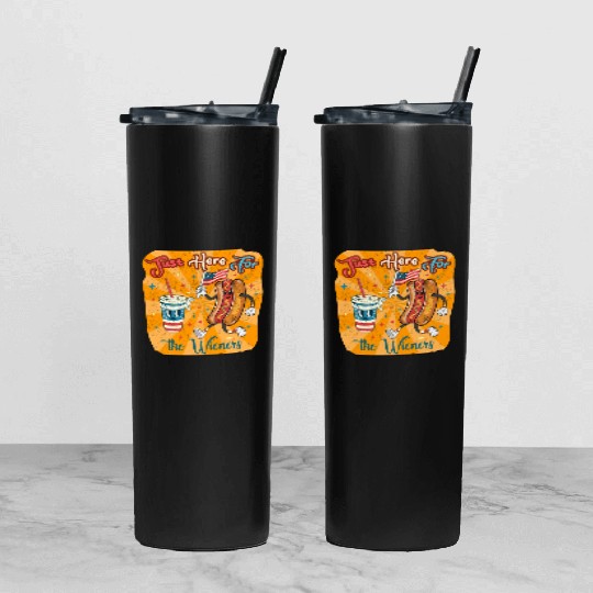 I'm Just Here For The Wieners Cartoon Hot Dog 4Th Tumbler With Lid And Straw