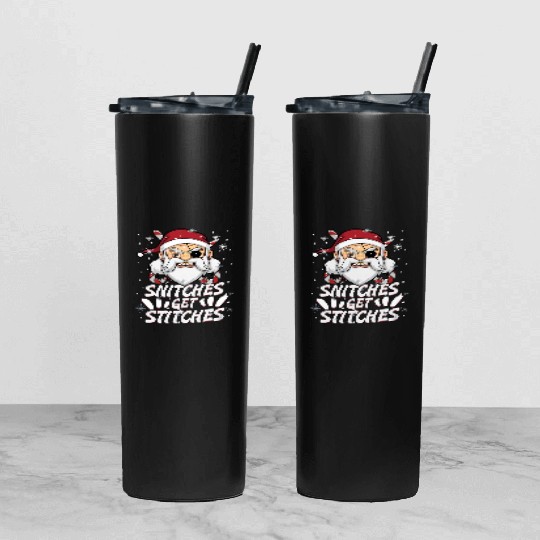 Snitches Get Stitches Santa Hat Funny Santa Pirate Tumbler With Lid And Straw