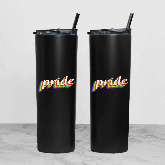 Happy Pride Rainbow Multi Color Gay Lesbian Lgbtq Tumbler With Lid And Straw