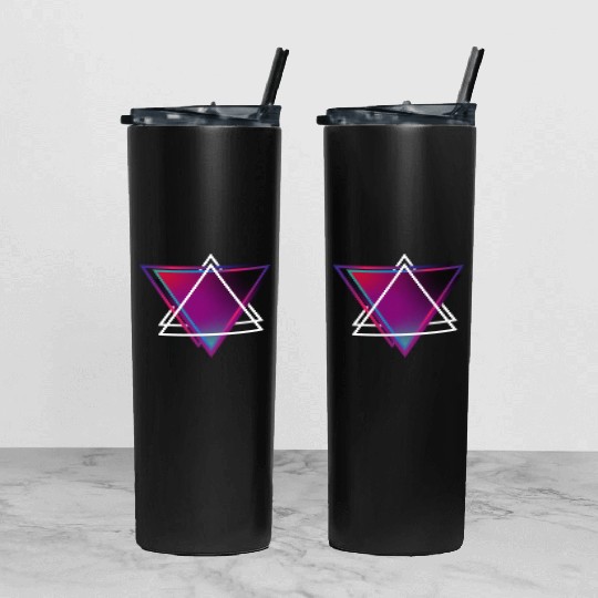 "Triangle Bliss: Geometric Marvel Tumbler With Lid And Straw"