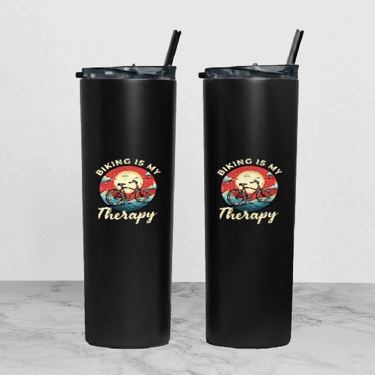 Biking is My Therapy Bicycle, Bike, Cycling, Biker Tumbler With Lid And Straw