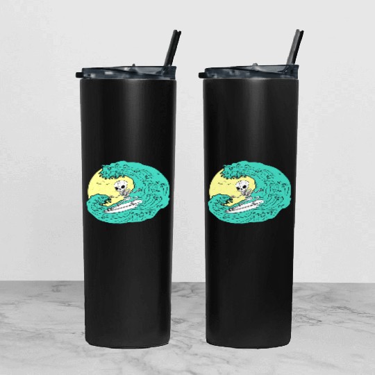 Skeleton surfing on Wave Tumbler With Lid And Straw