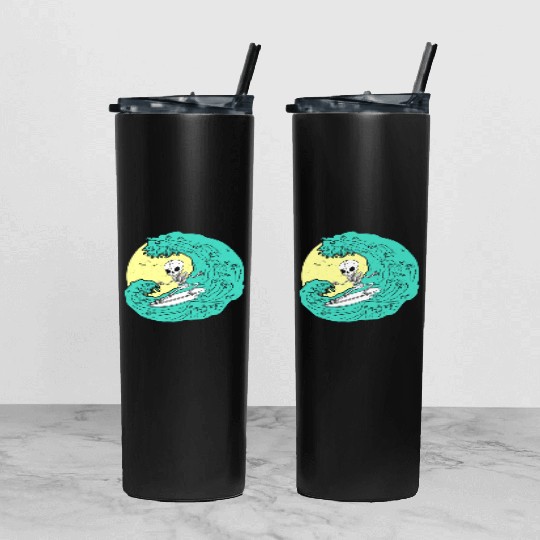 Skeleton surfing on Wave Tumbler With Lid And Straw