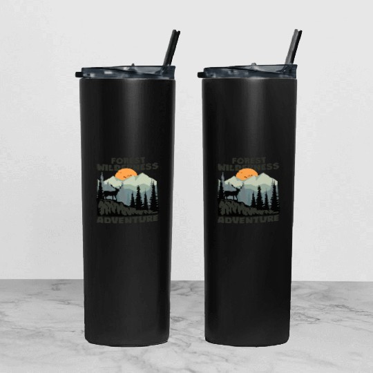 forest wilderness adventure deer mountain Tumbler With Lid And Straw
