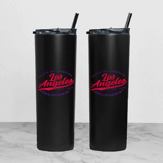 Los Angeles City Of Angels California Red Text Tumbler With Lid And Straw