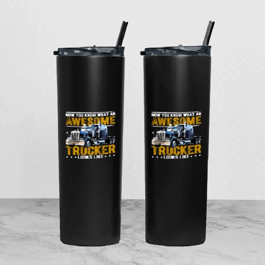 Awesome Trucker Big Rig Semi-Trailer Truck Driver Tumbler With Lid And Straw