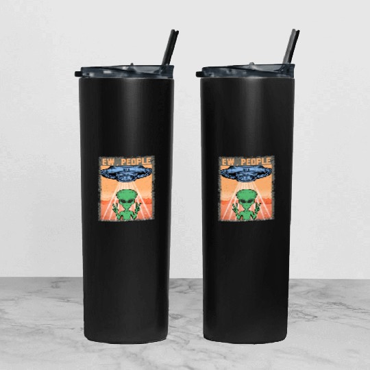 Ew People Alien Funny Ufo Vintage Tumbler With Lid And Straw