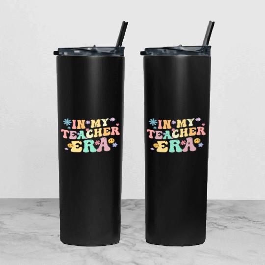 In My Teacher Era Back To School Retro Groovy Tumbler With Lid And Straw