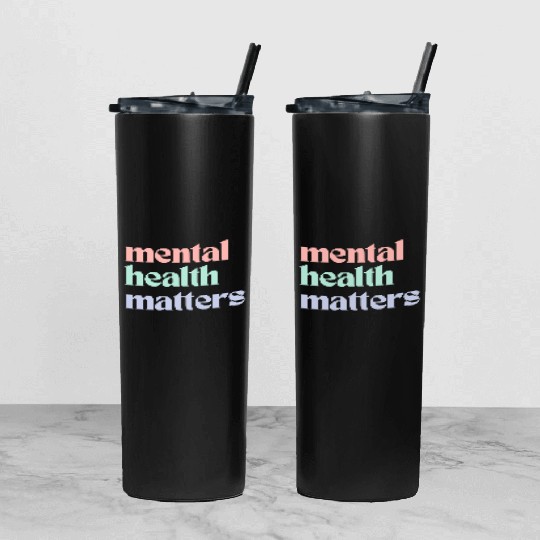 Mental Health Matters | Retro Quote Pastel Rainbow Tumbler With Lid And Straw