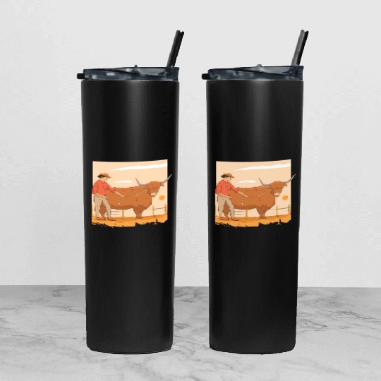 Farmer With Highland Cow Tumbler With Lid And Straw