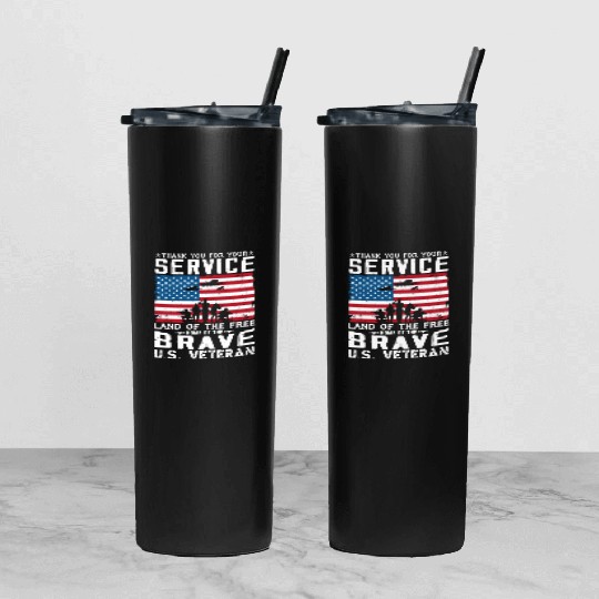 US Army Veteran Land Of The Free Tumbler With Lid And Straw