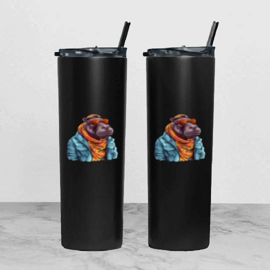 Graffiti Hippo. Heavyweight Strength. Tumbler With Lid And Straw