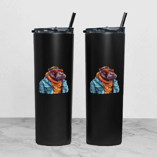 Graffiti Hippo. Heavyweight Strength. Tumbler With Lid And Straw
