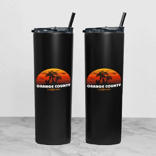 Retro Orange County California Sunset Cool Tumbler With Lid And Straw