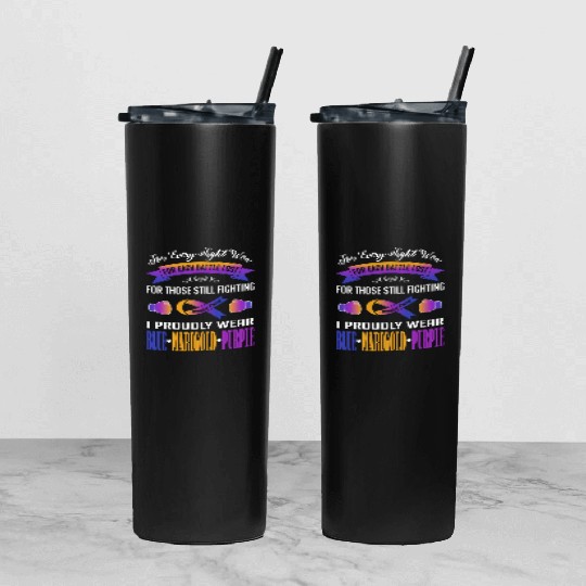 I Proudly Wear Blue Marigold Purple Bladder Cancer Tumbler With Lid And Straw
