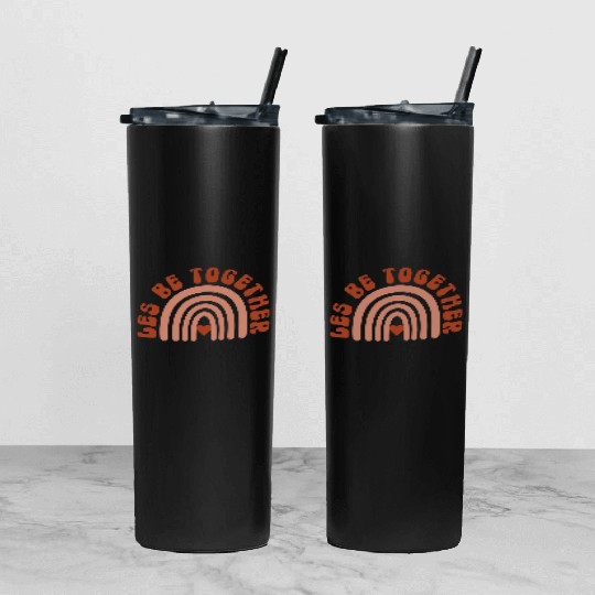 Les Be Together Rainbow Lesbian Valentines Pun Tumbler With Lid And Straw
