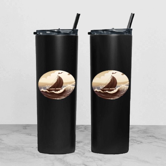 Chocolate Sailboat at Sunset Tumbler With Lid And Straw