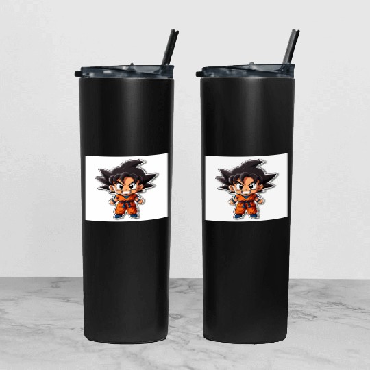 Goku Sticker Happy Bold Colors art toy style Tumbler With Lid And Straw