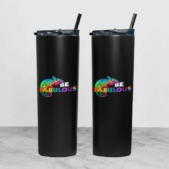 Be fabulous! with rainbow colored chameleon Tumbler With Lid And Straw