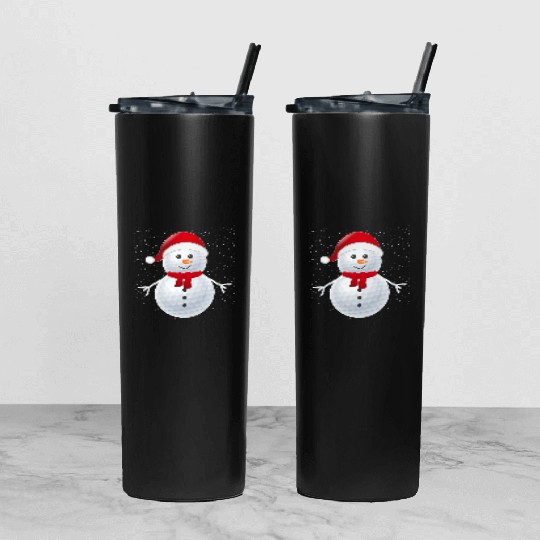 Golf Ball Snowman Santa Tumbler With Lid And Straw