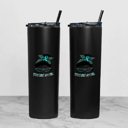 Cervical Cancer Warrior Messy Bun Girl Design Tumbler With Lid And Straw