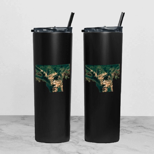 Olive tree and face Tumbler With Lid And Straw