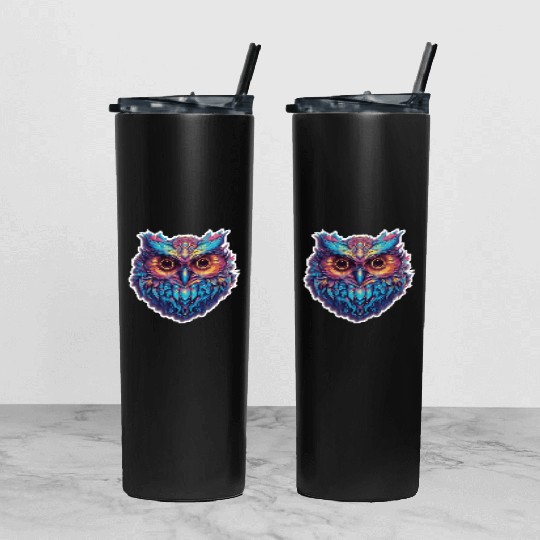 Luminous Nocturne: Holographic Owl Splendor Tumbler With Lid And Straw