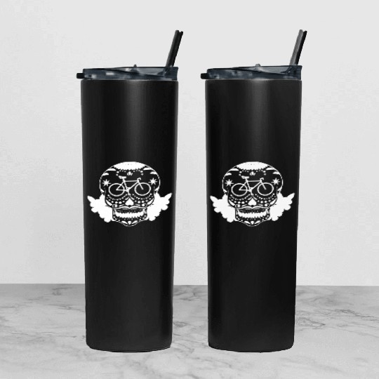 Cycling Cyclist Skull Tumbler With Lid And Straw