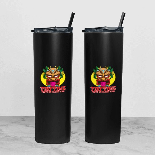 Tiki Mask Hawaiian Decor Luau Party South Pacific Tumbler With Lid And Straw
