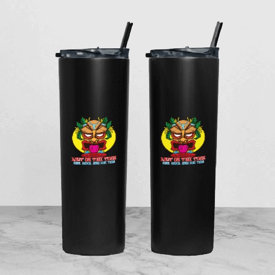 Tiki Mask Hawaiian Decor Luau Party South Pacific Tumbler With Lid And Straw