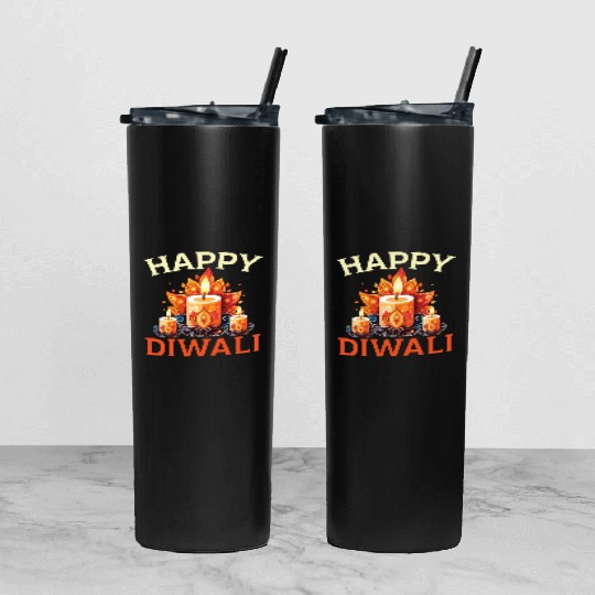 Happy Diwali Diwali Festival Indian Hindu Hinduism Tumbler With Lid And Straw