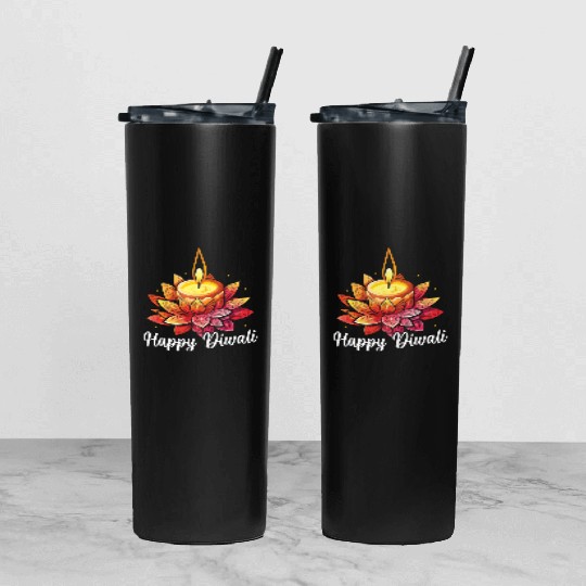 Happy Diwali Diwali Festival Indian Hindu Hinduism Tumbler With Lid And Straw
