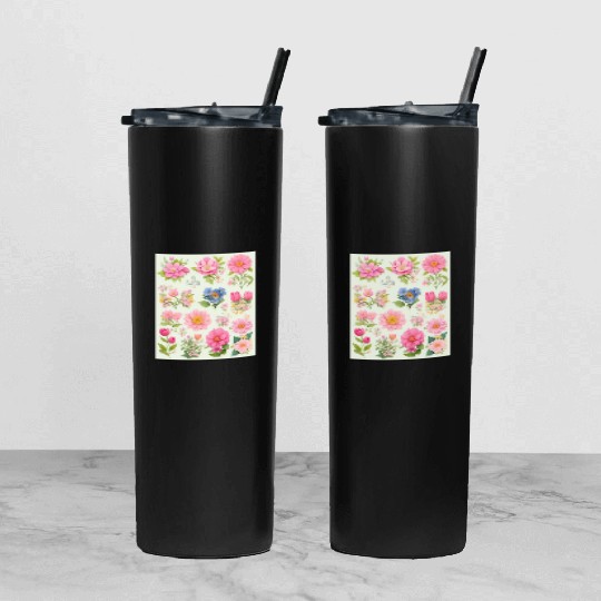 Discover Tangerine and Coral Spring Flowers Tumbler With Lid And Straw