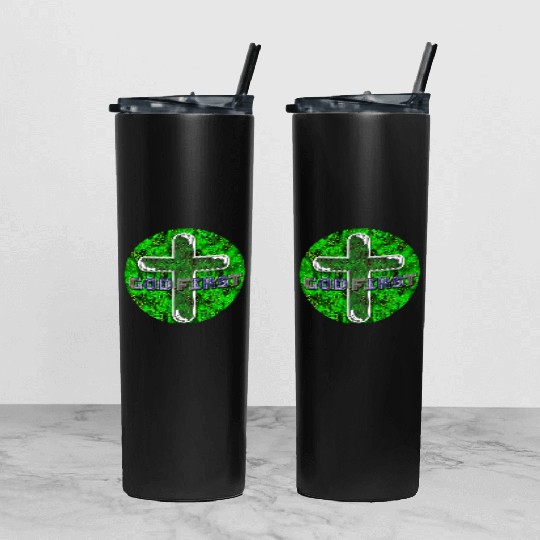 God First [2] Green Tumbler With Lid And Straw