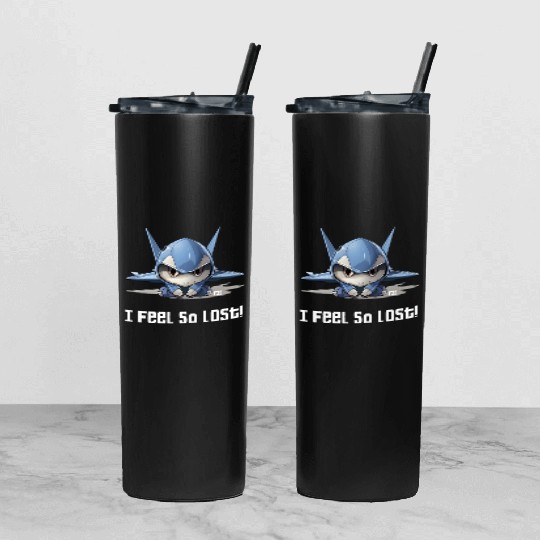 Little Lost Cute F35 Fighter Plane Illustration Tumbler With Lid And Straw