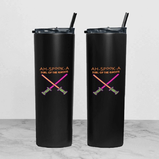 Ahs-Booka: Duel of the Ghosts Retro Halloween Tumbler With Lid And Straw