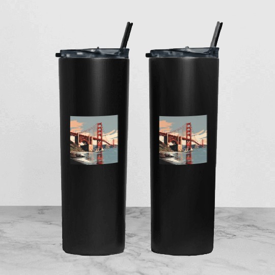Golden Gate Bridge California Tumbler With Lid And Straw, Golden Gate