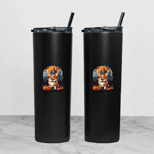 Bewitching Corgi Tails: A Halloween Extravaganza! Tumbler With Lid And Straw