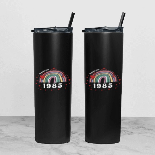 Cute Rainbow Awesome 1985 - 38th Birthday w/ Tumbler With Lid And Straw