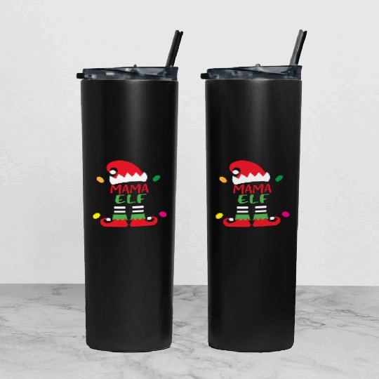 Merry Christmas mama elf Tumbler With Lid And Straw