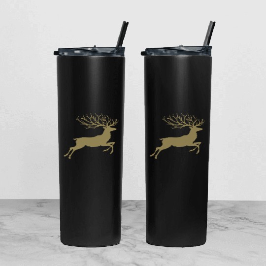 Reindeer silhouette deer antlers Christmas Tumbler With Lid And Straw