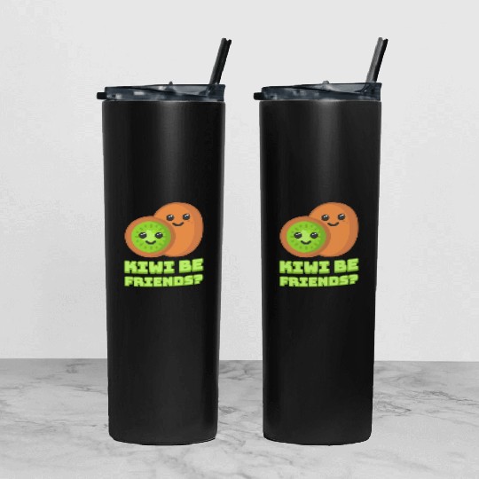 Kiwi Be Friends? Cute Kiwi Cartoon Tumbler With Lid And Straw