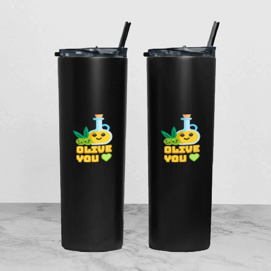 Olive You! Cute Olive I Love You Cartoon Tumbler With Lid And Straw
