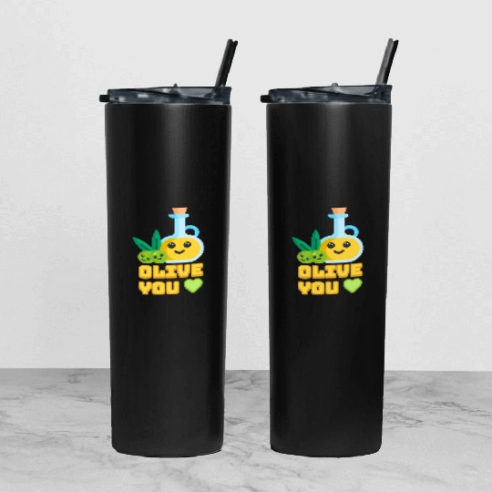 Olive You! Cute Olive I Love You Cartoon Tumbler With Lid And Straw