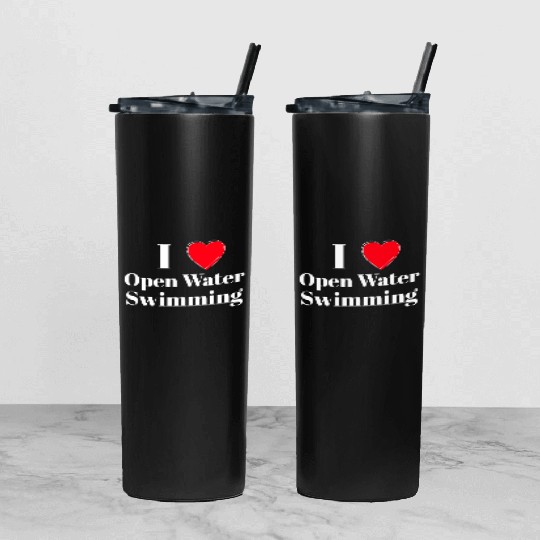 I Love Open Water Swimming Red Heart White Tumbler With Lid And Straw